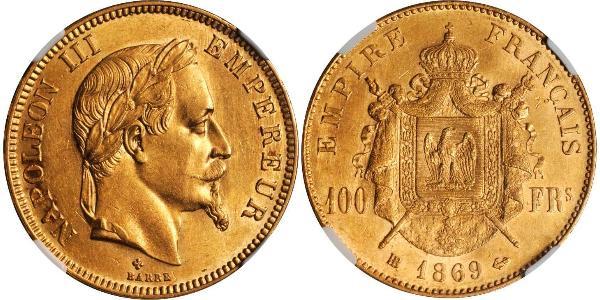 100 Франк Вторая французская империя (1852-1870) Золото Наполеон III Бонапарт (1808-1873)