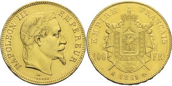 100 Франк Вторая французская империя (1852-1870) Золото Наполеон III Бонапарт (1808-1873)