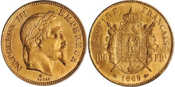 100 Франк Вторая французская империя (1852-1870) Золото Наполеон III Бонапарт (1808-1873)