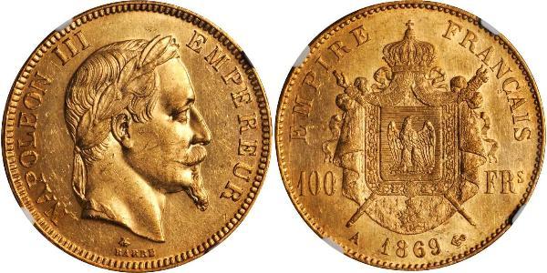 100 Франк Вторая французская империя (1852-1870) Золото Наполеон III Бонапарт (1808-1873)