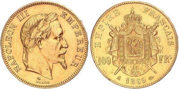 100 Франк Вторая французская империя (1852-1870) Золото Наполеон III Бонапарт (1808-1873)