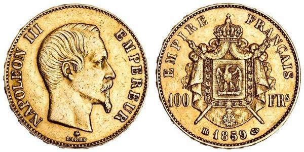 100 Франк Вторая французская империя (1852-1870) Золото Наполеон III Бонапарт (1808-1873)