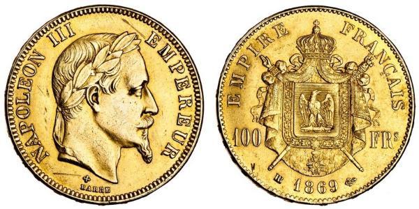 100 Франк Вторая французская империя (1852-1870) Золото Наполеон III Бонапарт (1808-1873)