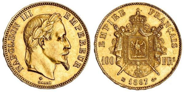 100 Франк Вторая французская империя (1852-1870) Золото Наполеон III Бонапарт (1808-1873)