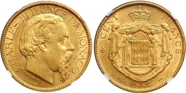 100 Франк Монако Золото Карл III князь Монако (1818-1889)