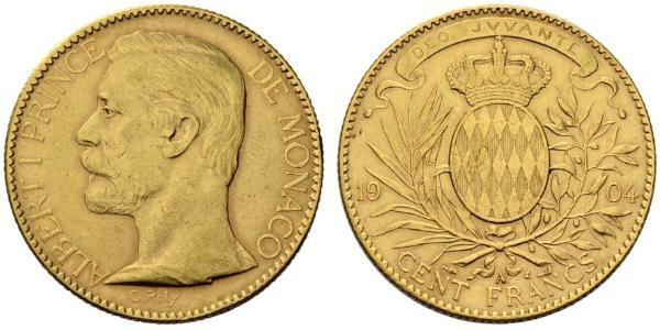 100 Франк Монако Золото Albert I, Prince of Monaco (1848 - 1922)