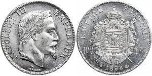 100 Франк Вторая французская империя (1852-1870) Платина Наполеон III Бонапарт (1808-1873)