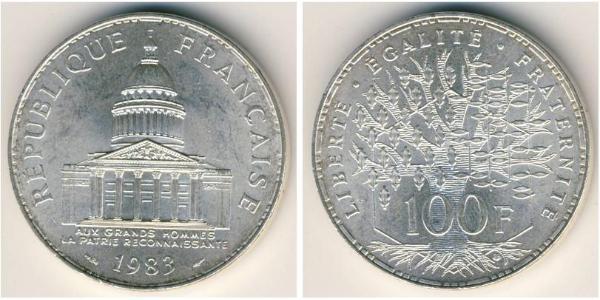 100 Франк Пятая французская республика (1958 - ) Серебро 
