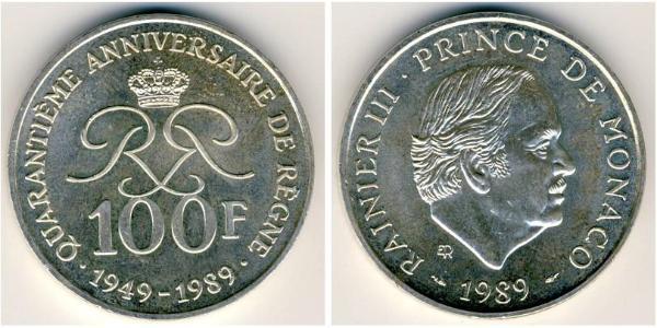 100 Франк Монако Срібло Реньє III