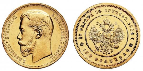 100 Франк / 37.5 Рубль Российская империя (1720-1917) Золото Николай II (1868-1918)