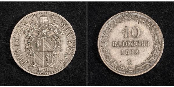 10 Baiocco 教皇国 (754 - 1870) 銀 