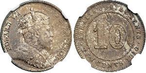 10 Cent Établissements des détroits (1826 - 1946) Argent Édouard VII (1841-1910)