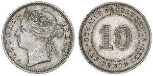 10 Cent Établissements des détroits (1826 - 1946) Argent Victoria (1819 - 1901)