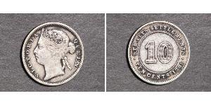 10 Cent Établissements des détroits (1826 - 1946) Argent Victoria (1819 - 1901)