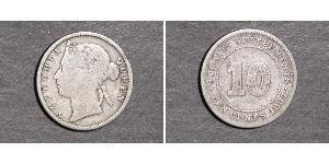 10 Cent Établissements des détroits (1826 - 1946) Argent Victoria (1819 - 1901)