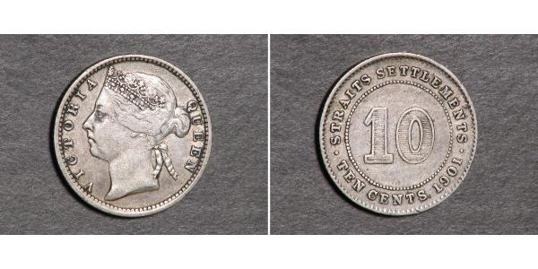 10 Cent Établissements des détroits (1826 - 1946) Argent Victoria (1819 - 1901)