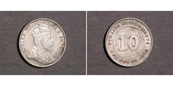 10 Cent Établissements des détroits (1826 - 1946) Argent Édouard VII (1841-1910)