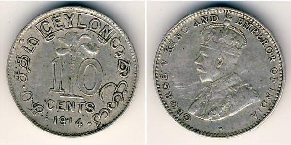 10 Cent Sri Lanka Argento Giorgio V (1865-1936)