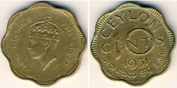 10 Cent Sri Lanka Latón Jorge VI (1895-1952)