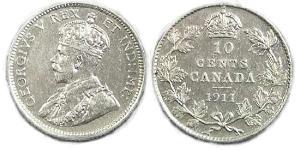 10 Cent Canadá Plata Jorge V (1865-1936)