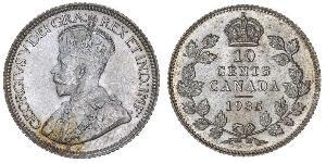 10 Cent Canadá Plata Jorge V (1865-1936)