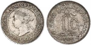 10 Cent Sri Lanka Plata Victoria (1819 - 1901)