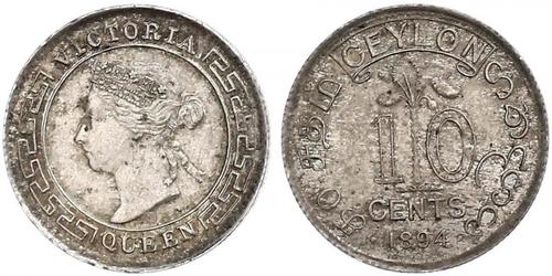 10 Cent Sri Lanka Plata Victoria (1819 - 1901)