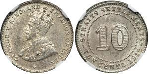 10 Cent Straits Settlements (1826 - 1946) Plata Jorge V (1865-1936)