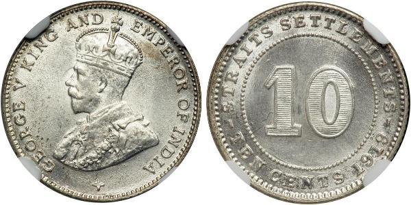 10 Cent Straits Settlements (1826 - 1946) Plata Jorge V (1865-1936)