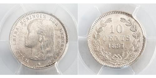 10 Cent Königreich der Niederlande (1815 - ) Silber Wilhelmina (Niederlande)(1880 - 1962)