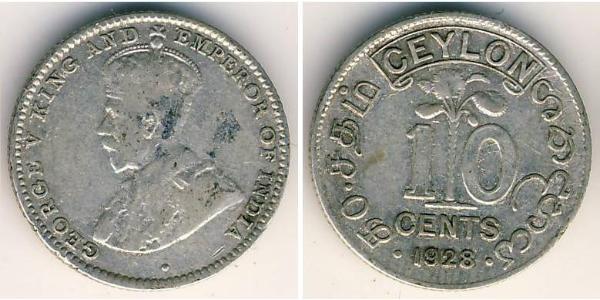 10 Cent Sri Lanka/Ceylon Silver George V of the United Kingdom (1865-1936)