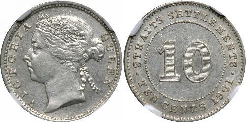 10 Cent Straits Settlements (1826 - 1946) Silver Victoria (1819 - 1901)