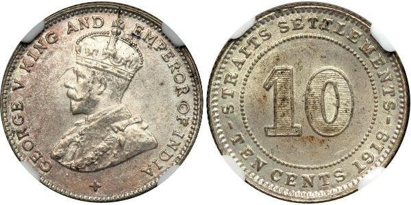 10 Cent Straits Settlements (1826 - 1946) Silver George V of the United Kingdom (1865-1936)