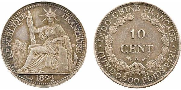 10 Cent French Indochina (1887-1954) 銀 