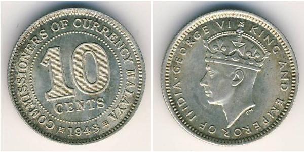 10 Cent 馬來聯邦 銀 乔治六世 (1895-1952)