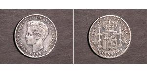 10 Centavo Porto Rico Argento Alfonso XIII of Spain (1886 - 1941)