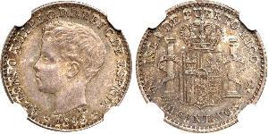10 Centavo Porto Rico Argento Alfonso XIII of Spain (1886 - 1941)