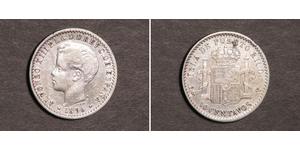10 Centavo Porto Rico Argento Alfonso XIII of Spain (1886 - 1941)