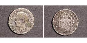 10 Centavo Porto Rico Argento Alfonso XIII of Spain (1886 - 1941)