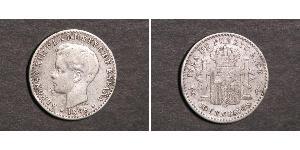10 Centavo Porto Rico Argento Alfonso XIII of Spain (1886 - 1941)