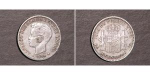 10 Centavo Porto Rico Argento Alfonso XIII of Spain (1886 - 1941)
