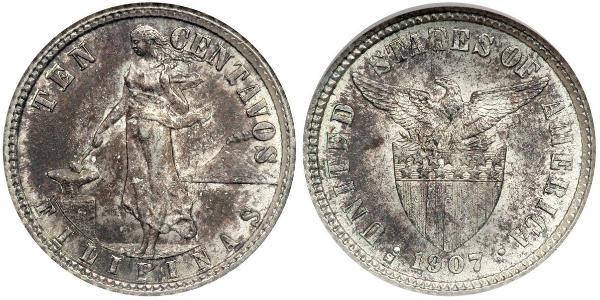 10 Centavo Filipinas Plata 