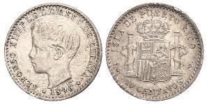 10 Centavo Puerto Rico Plata Alfonso XIII of Spain (1886 - 1941)