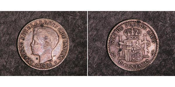 10 Centavo Puerto Rico Plata Alfonso XIII of Spain (1886 - 1941)