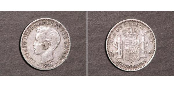10 Centavo Puerto Rico Plata Alfonso XIII of Spain (1886 - 1941)