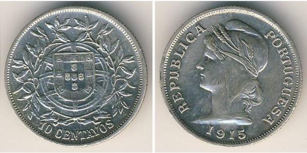 10 Centavo Erste Portugiesische Republik (1910 - 1926) Silber 