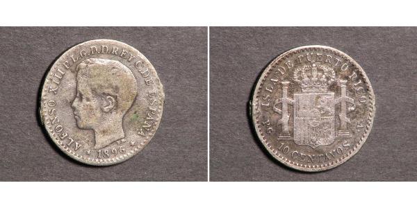 10 Centavo Puerto Rico Silver Alfonso XIII of Spain (1886 - 1941)