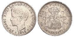 10 Сентаво Пуерто-Ріко Срібло Alfonso XIII of Spain (1886 - 1941)