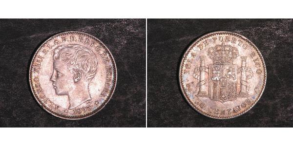 10 Centavo Puerto Rico 銀 阿方索十三世 (1886 - 1941)