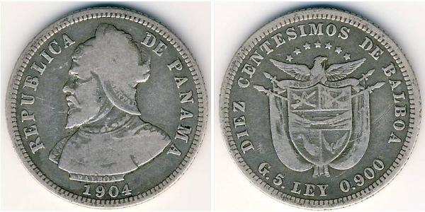 10 Centesimo Panamá Argento Vasco Núñez de Balboa (1475 – 1519)